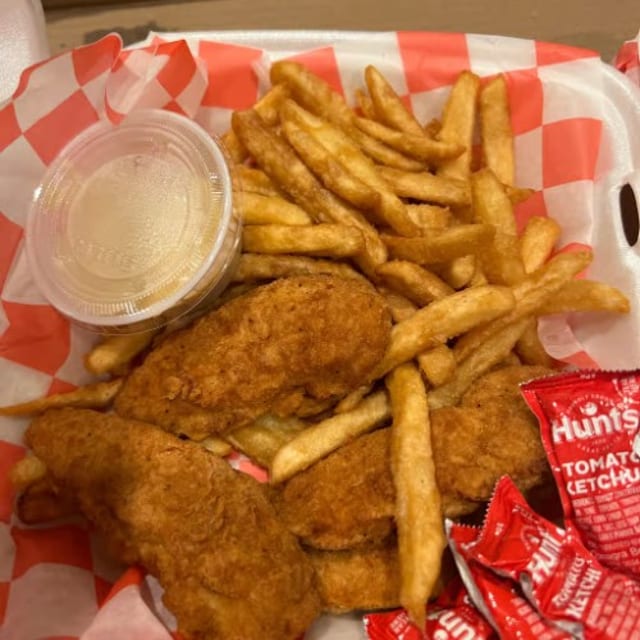 Kids Chicken Fingers with French Fries.