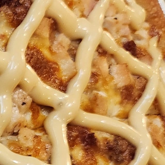 Chicken, Bacon, Honey Mustard Pizza.